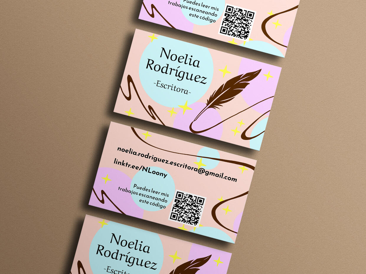 Business card design for Noelia Rodríguez, writer.